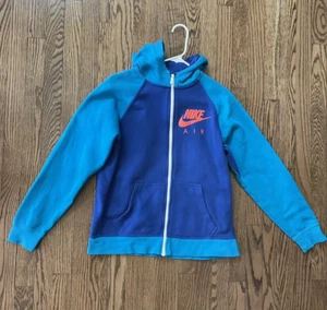 Vintage Retro Nike Air Hoodie Blue/Aqua Colorblock Boys/ Kids Sz. XL Full Zip - Picture 1 of 9