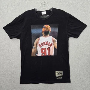 Dennis Rodman Men Shirt Small Black 91 Logo Mitchell & Ness Graphic Crew Neck - Picture 1 of 8