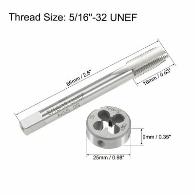 5/16"-32 UNEF Tap and Die Set HSS Thread Tap with Round Threading Die Right Hand - Image 1 of 4