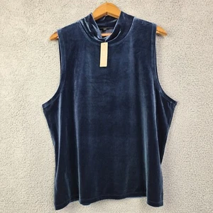 J Crew Womens Top 2XL J7852 Blue Velvet Stretch Mock Neck Quiet Luxury - Picture 1 of 19
