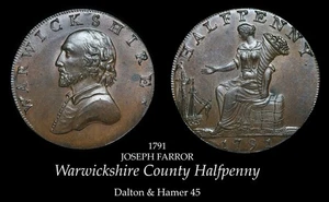 1791 Warwickshire County Conder Halfpenny D&H 45, sharp - Picture 1 of 4