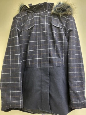 Розовый конверт пальто женщин 1 X темно-синий клетку искусственного меха капюшон с подкладкой теплая зимняя куртка - Изображение 1 из 4