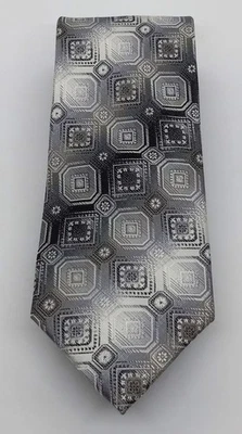 Jos. Uma gravata de seda Bank. Gravata masculina cinza e prata RESERVE 59 x 3,25 US$ 79 etiqueta - Imagem 1 de 4