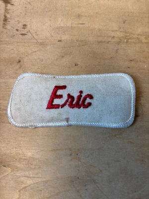 Vtg 70s ERIC Sew On Embroidered Clothing Jacket Uniform Name Patch RED & WHITE - Image 1 of 3