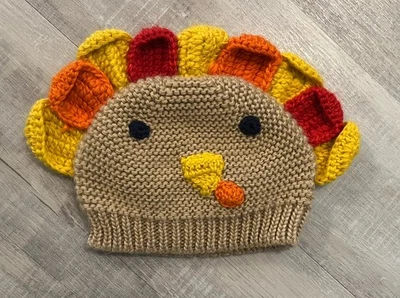 GORRO PAVO GANCHILLO LINDO CÓMODO Y ACOGEDOR ACCIÓN DE GRACIAS Niños o Cabeza Pequeña Foto 1 de 4
