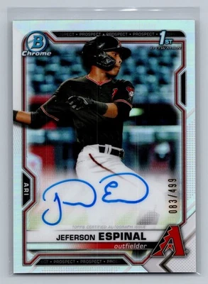 JEFERSON ESPINAL 2021 BOWMAN CHROME AUTO REFRACTOR CARD #CPA-JE /499 - Image 1 of 2