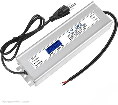 LED Driver 200 Watts, IP67 Waterproof 12V Power Supply, AC 90-140V to DC 12V ... - Image 1 of 4