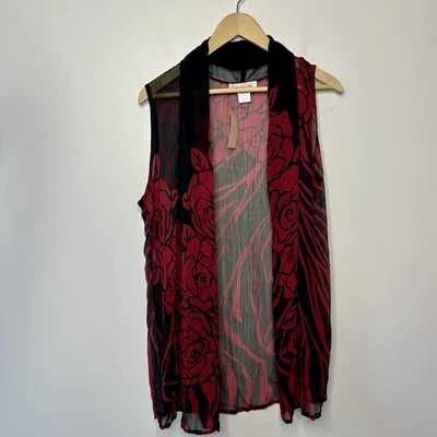Chaleco Coldwater Creek Mujer Talla Única Drapeado Topper Rojo Transparente Negro Nuevo Foto 1 de 4