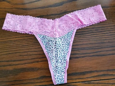 NWT Victoria's Secret Cotton MODAL THONG PANTIES LACE WAISTBAND LEO 11122513 L - Image 1 of 2