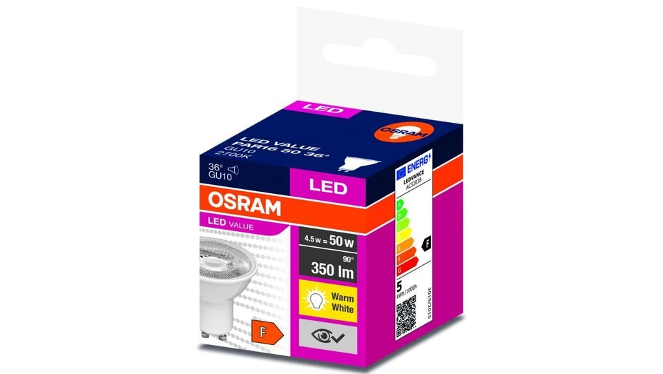 4058075198586 Żarówka LED OSRAM GU10 4,5W LED VALUE Biała Ciepła 2700k (kąt świe - Image 1 of 1