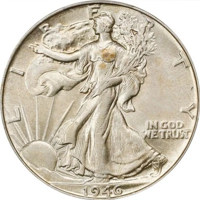 1946 PCGS AU58 Doubled Die Reverse 🔴 Walking Liberty Half Dollar ✅✅ Key DDR #1 - Image 1 of 4