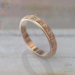 Lab Grown Diamond Wedding Band Engagement Ring 14k Rose Gold Fine Jewelry - Picture 1 of 8