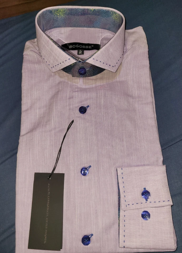 Bogosse mens purple long sleeves dress shirt size 2 small - Image 1 of 1