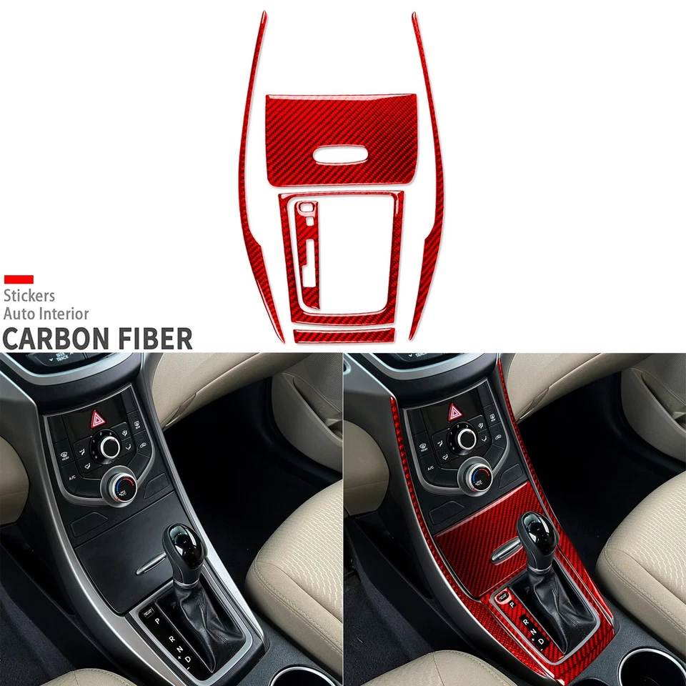 Cubierta de panel de cambio de marchas de consola de fibra de carbono roja 6 piezas para Hyundai Elantra 2011-16 Foto 1 de 4