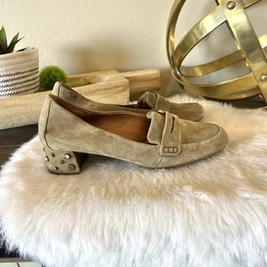 Mocassino UGG Elise scamosciato borchie tacco a blocco Bling kaki/taupe donna taglia 8 - Foto 1 di 6