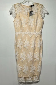 AX Paris Shift Dress Womans Size 8 Beige White Lace Embroidered Romantic Party - Picture 1 of 6