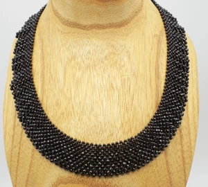 Sterling Silver Woven Black Spinel Collar Bib Necklace Beaded - Picture 1 of 6