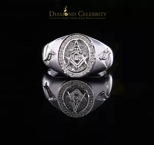 0.50CT Real Diamond 925 Sterling Silver White Fashion Masonic Men's Ring Size 12 - Picture 1 of 11