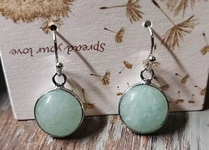 Earrings Jade Dangle On Silver Frame Echos Healing Stones - Picture 1 of 4