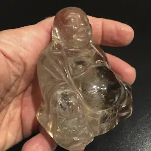 carving, deity: Buddha seated (Smoky Quartz) healing crystal - Picture 1 of 3