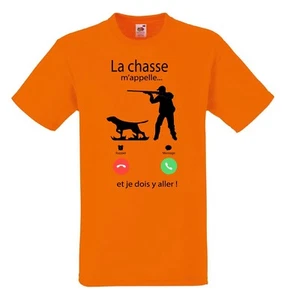 T-SHIRT HOMME LA CHASSE M'APPELLE ORANGE 2 - Picture 1 of 2