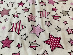 Cotton Fabric Remnant Pink And White Stars 67 x 50 cm ( G261) - Picture 1 of 8