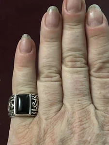 Vintage 925 Sterling Silver Onxy Ring Size 7 ๐ - Picture 1 of 6