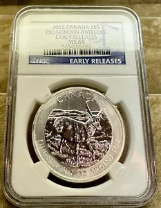 Canada 2013 S$5 Pronghorn Antelope Early Releases NGC MS 69 Milky Spots - Picture 1 of 7