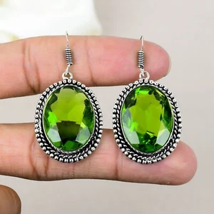 Natural Peridot Gemstone 925 Sterling Silver Handmade Earrings Jewelry For Gift - Picture 1 of 4