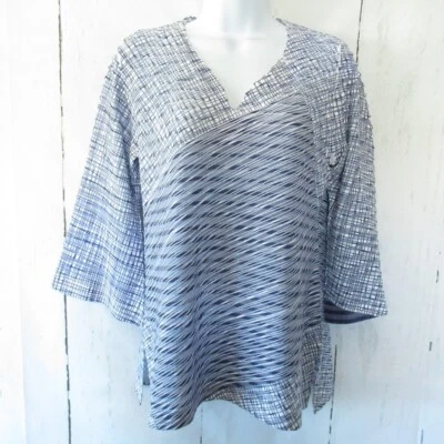 Whimsy Rose Top S Small Blue Purple Mixed Print Bell Sleeve V Neck - Image 1 of 4