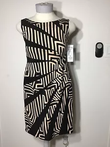 NWT JOSEPH RIBKOFF ABSTRACT BLACK BROWN CUT OUT SLEEVES DRESS SIZE 14 - Picture 1 of 9