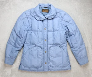 Damen Vintage Eddie Bauer Stepp Daunen Gefüllt Druckknopf Blau Jacke Hergestellt in den USA - Bild 1 von 6