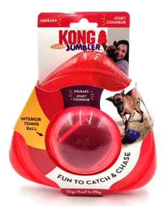KONG Jumbler Flinger w/Tennis Ball Med/Lrg Red Squeaky Tug & Fetch Dog Toy 7.5" - Picture 1 of 12
