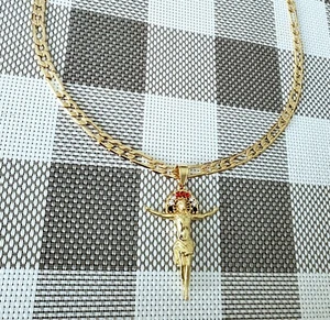 Kruzifix Kruzifix Halskette Jesus Christus Figaro Kette Jesus Christus Kreuz 14k Gold - Bild 1 von 10