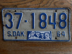 S.Dak South Dakota SD 1964 License Plate Vintage Rushmore State 37-1848 - Picture 1 of 8