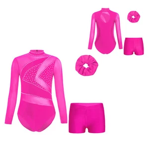 Kids Girls Leotard With Shorts Shiny Unitard Swim Jumpsuit Class Practice Yoga - Picture 1 of 16