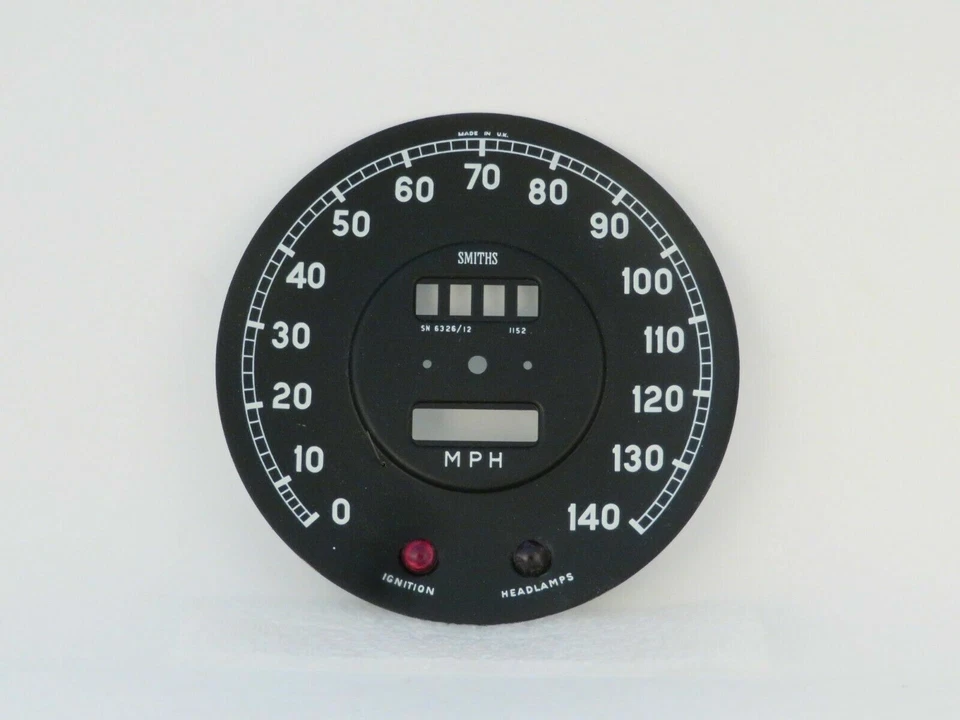 Placa frontal de esfera de velocímetro 140 MPH Smiths para Jaguar 3.4S y 3.8S SN6326/12-FP Foto 1 de 3