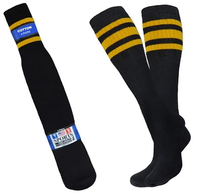 4 pares de calcetines de tubo negros a rayas de 22 pulgadas de largo calcetines de algodón de la vieja escuela Foto 1 de 4