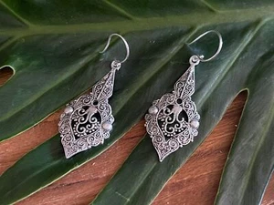 925 Sterling Silver Stunning Hook Earrings - Balinese Style Earrings - Picture 1 of 4
