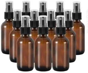 Pack of 12 - 60ml Amber Glass Bottle With Sprayer for Essential Oils or Purfume - Picture 1 of 3