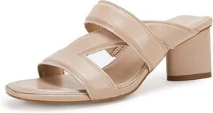🔥Womens Heeled Sandals Square Open Toe Backless Block Double Straps, Apricot, 7 - Picture 1 of 6
