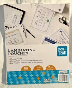BNIP PEN & GEAR 50 Thermal Laminating Pouches Letter SIZE 9"x11.5" 3 mil Glossy - Picture 1 of 3