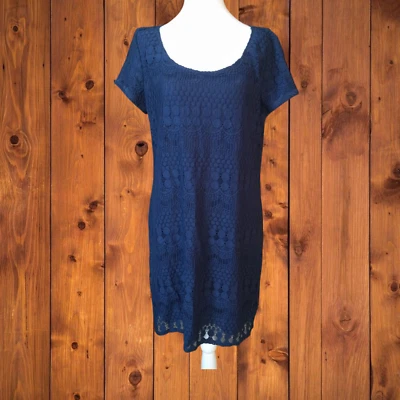 Tiana B. Women's XL Navy Blue Open Crochet Lace Overlay Short Sleeve Dress - Image 1 of 4