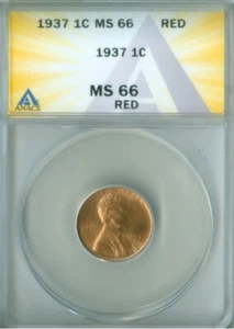 1937 Lincoln Wheat Cent ANACS MS66 RD (2228314) - Picture 1 of 4