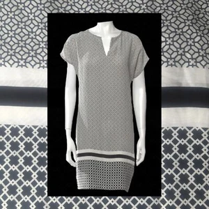 Small Cynthia Rowley 100% Pure Printed Silk Shift Dress Black White Spring EUC V - Picture 1 of 15