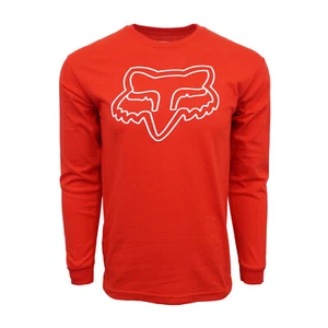 MENS RACING MOTOCROSS SKETCH LOGO T SHIRT RED LONG SLEEVES - Picture 1 of 4