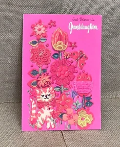 Tarjeta de cumpleaños vintage Buzza Cardozo Cat Flower Power años 70 kitsch caprichosa diversión - Imagen 1 de 4