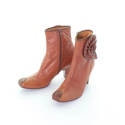 NWOT Chie Mihara Brown Leather Flower Corsage Ankle Boots 41/11M Steampunk Artsy - Image 1 of 4