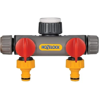 Hozelock 2 Way Tap Connector for Garden Hose Splitter with Dual Flow Control - Image 1 of 3