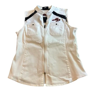 Women’s Harley Davidson White Sleeveless Vest Zip Up - Size Large - Stitched - Picture 1 of 4